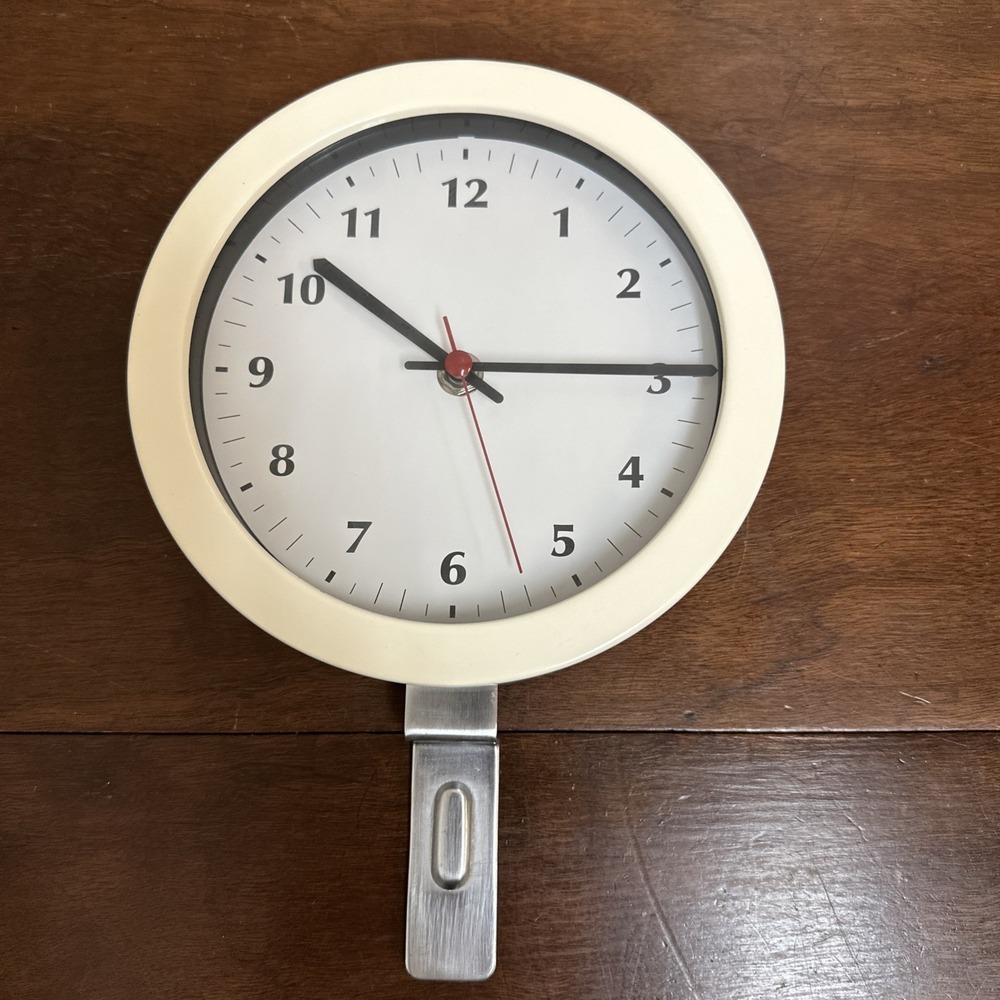 Pottery Barn 7" Round Clock With Mounting Arm Made in Japan Movement NEW